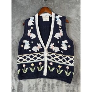 Vtg Marisa Christina II Sweater Vest Womens Large Bunny Rabbit Floral Easter